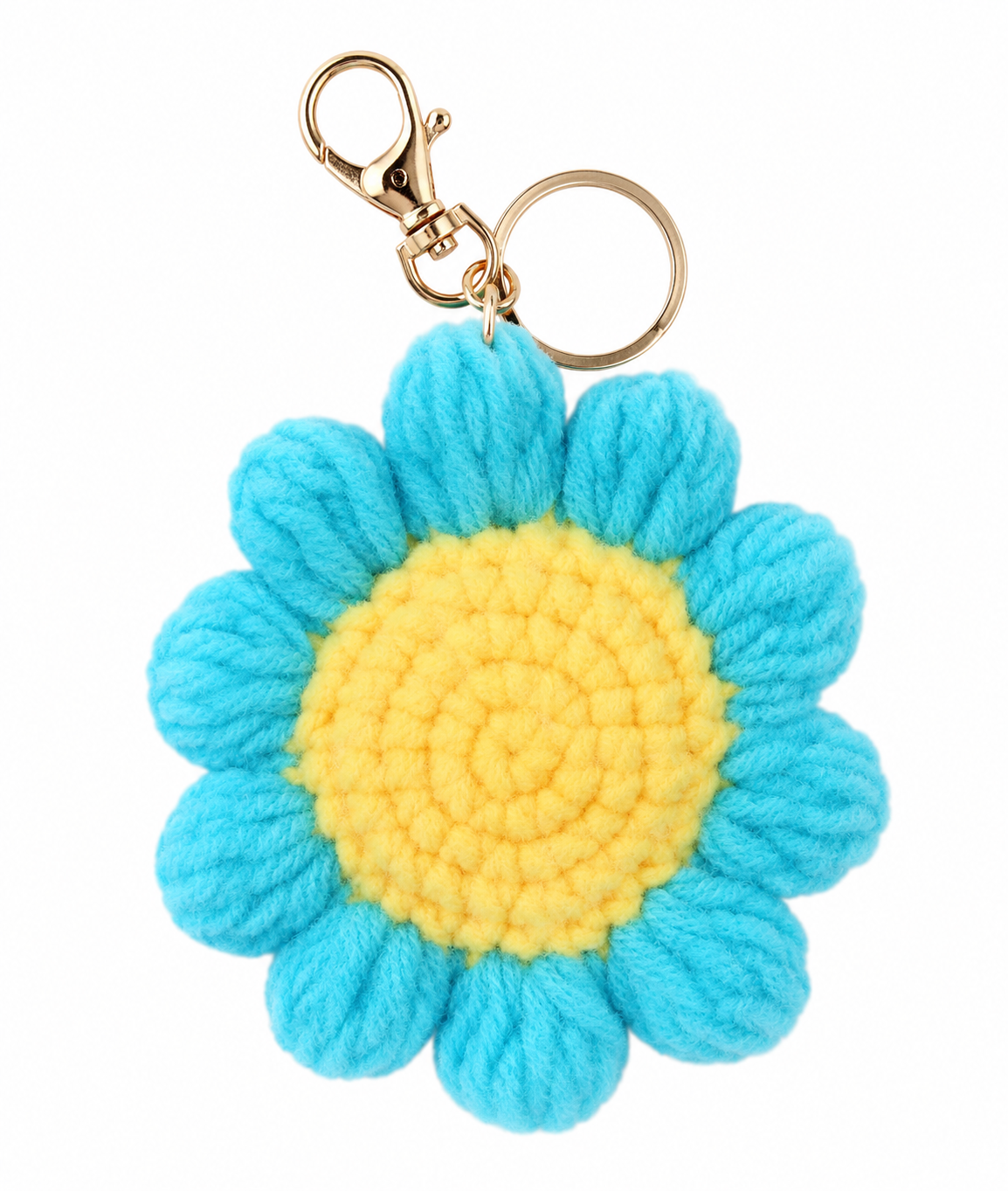 Large Blue Flower Keychain - Crocheted