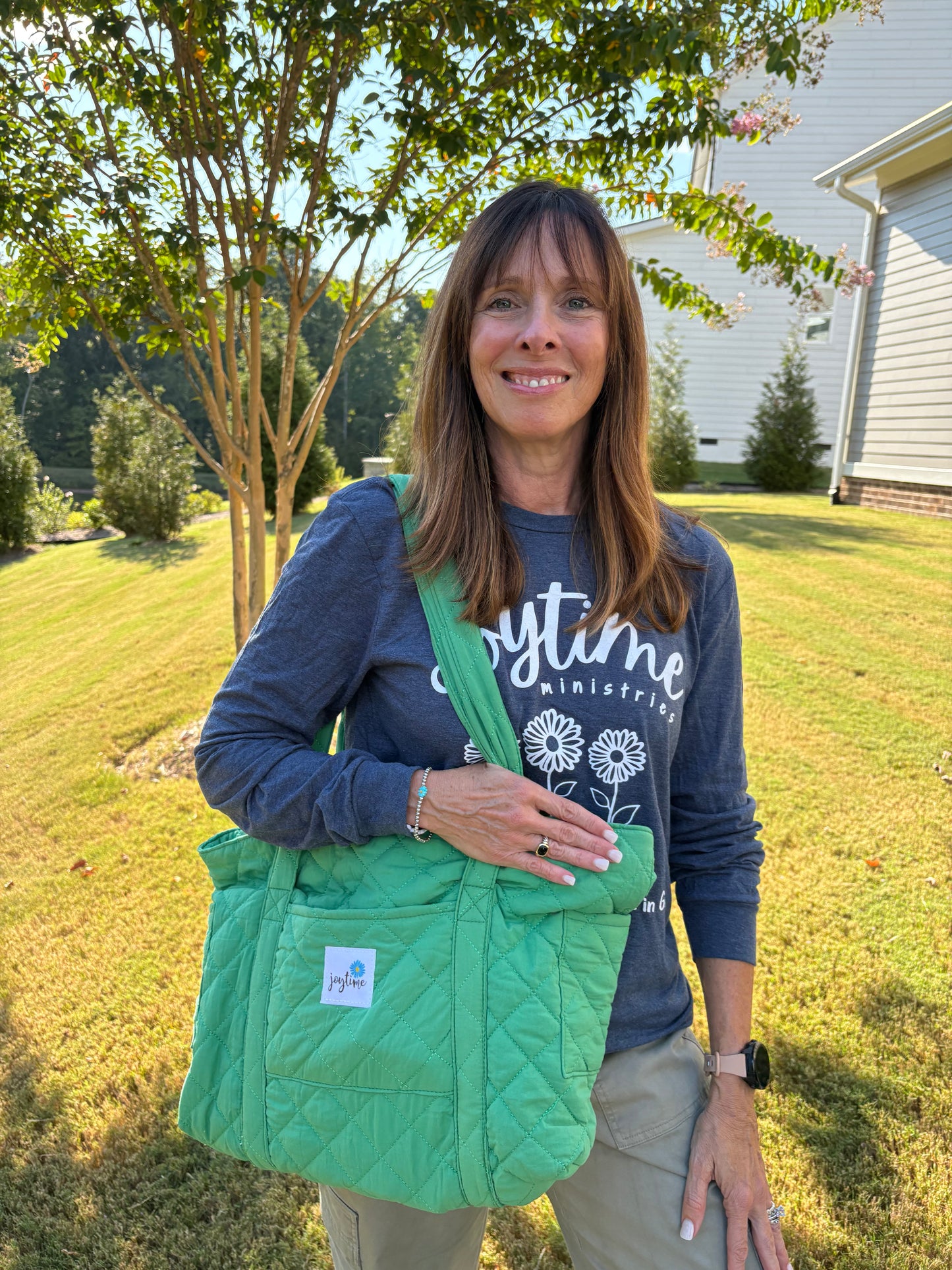 Joytime Quilted Scripture Tote – Green