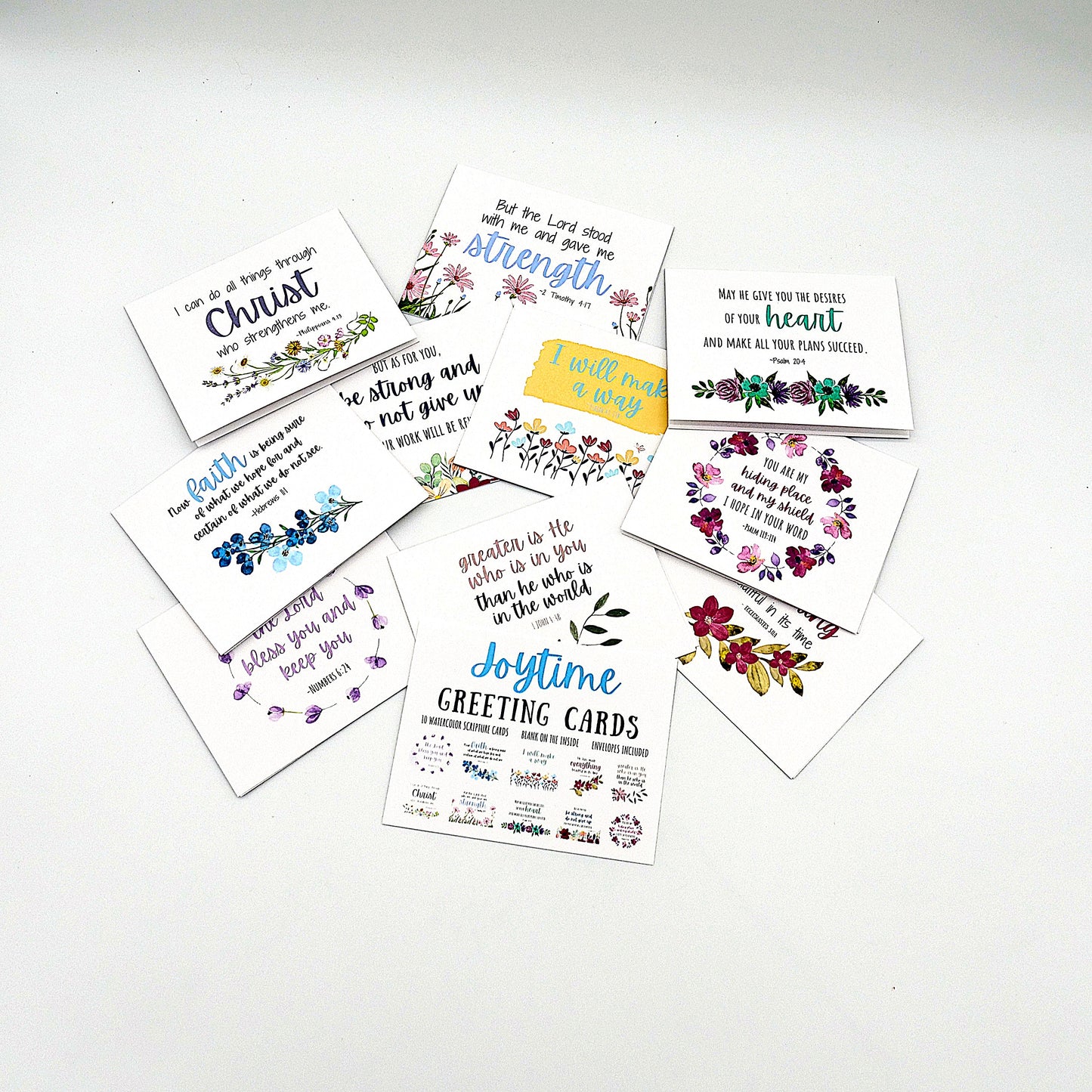 Joytime Watercolor Scripture Greeting Cards – Set of 10