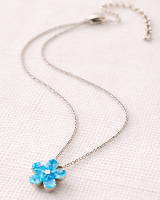 Blue Flower Necklace - 5 Petals
