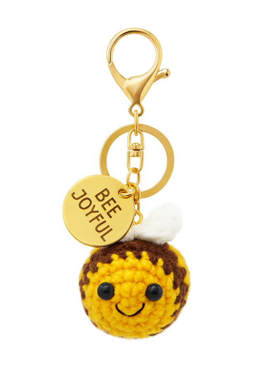 Small Crochet BEE JOYFUL Keychain