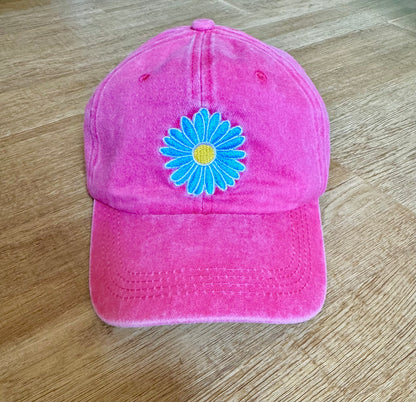 Blue Flower Hat - Embroidered
