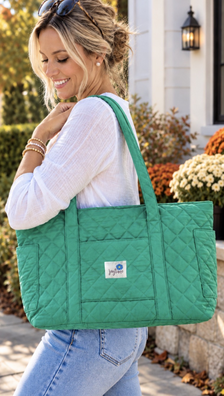 Joytime Quilted Scripture Tote – Green