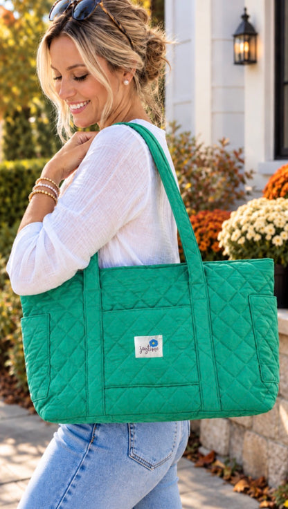 Joytime Quilted Scripture Tote – Green