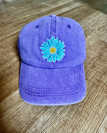 Blue Flower Hat - Embroidered