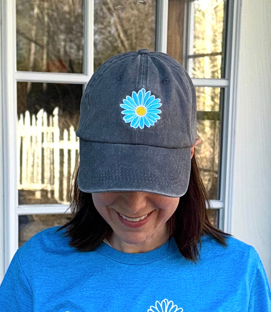 Blue Flower Hat - Embroidered