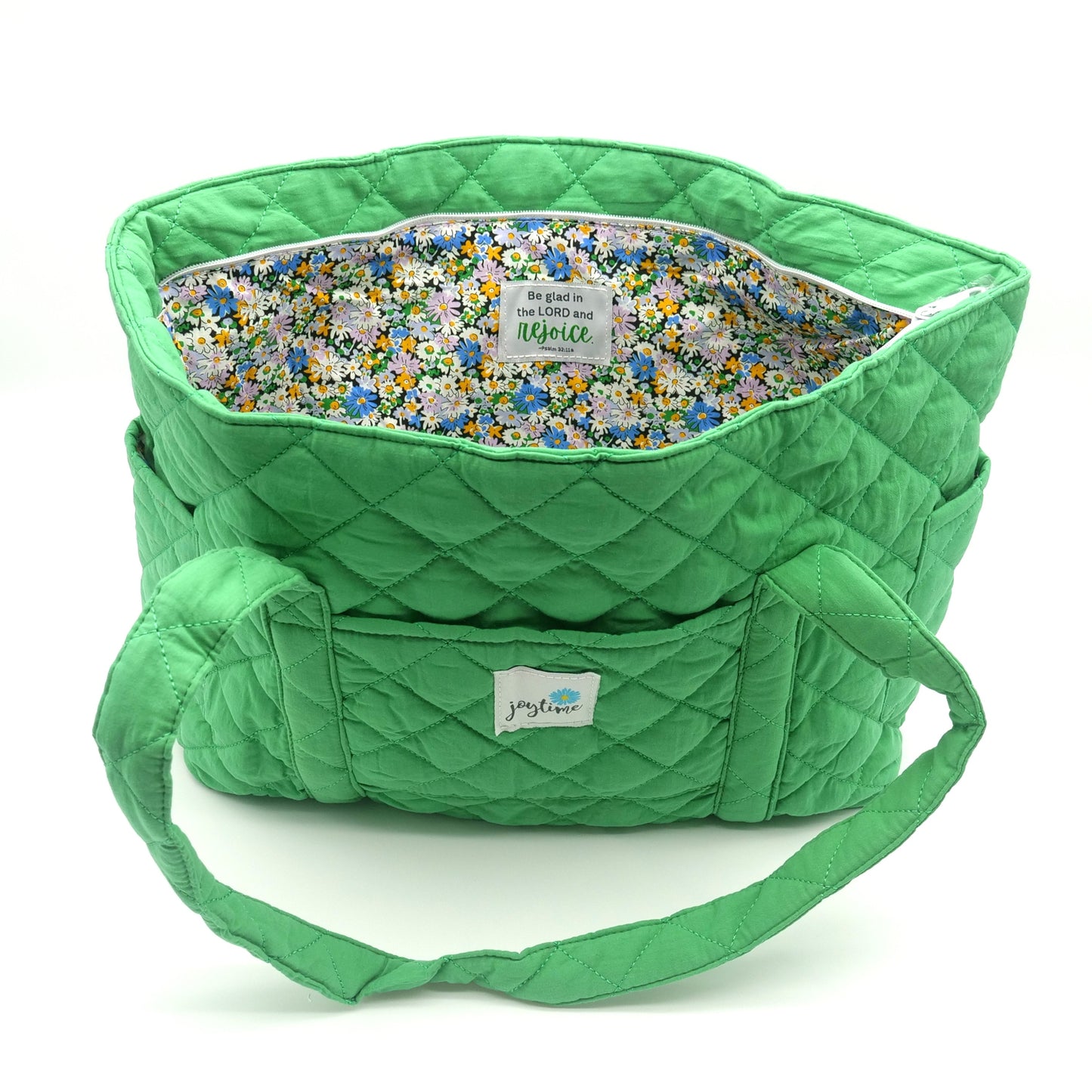 Joytime Quilted Scripture Tote – Green