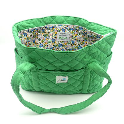 Joytime Quilted Scripture Tote – Green