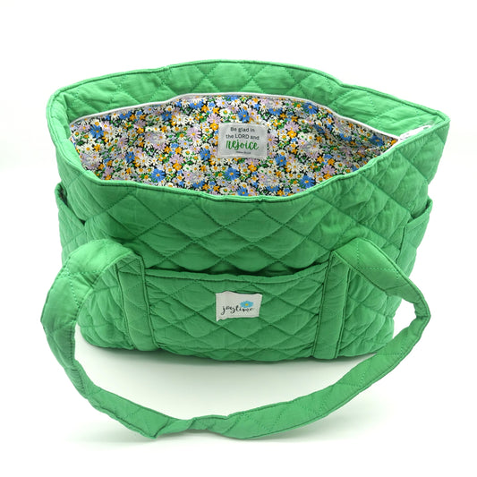 Joytime Quilted Scripture Tote – Green