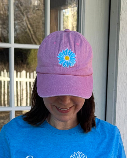 Blue Flower Hat - Embroidered