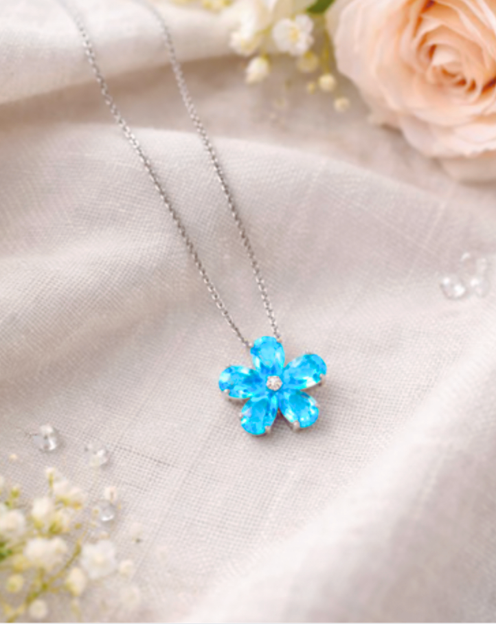 🩵 Blue Flower Necklace - 5 Petals
