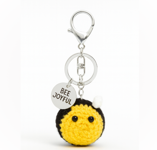 Large Crochet BEE JOYFUL Keychain