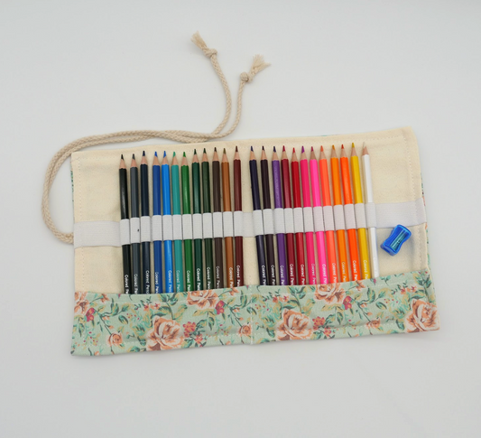 Coloring Pencil Roll Up Fabric Pouch - Pencils Included