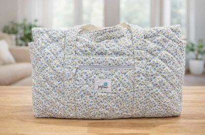 Handmade Weekender Quilted Bag - Blue Flowers