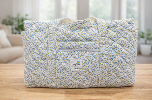Handmade Weekender Quilted Bag - Blue Flowers