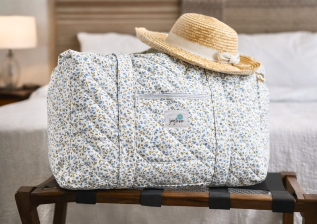 Handmade Weekender Quilted Bag - Blue Flowers