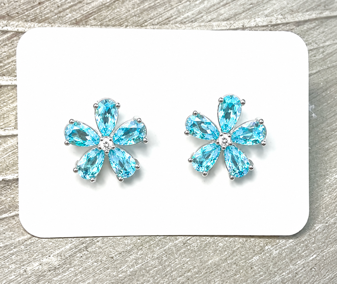 Blue Flower Earrings (5 petals) - Stainless Steel