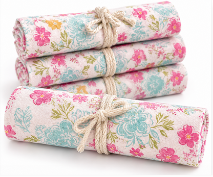 Coloring Pencil Roll Up Fabric Pouch - Pencils Included