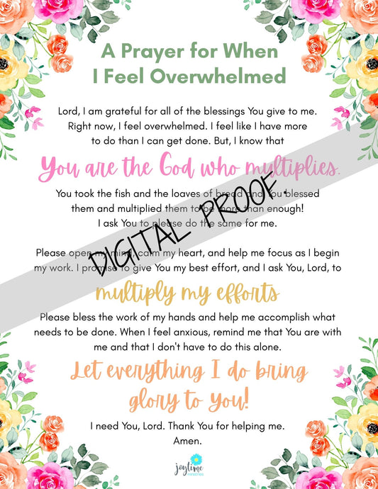 Digital Printable Prayer for When I Feel Overwhelmed